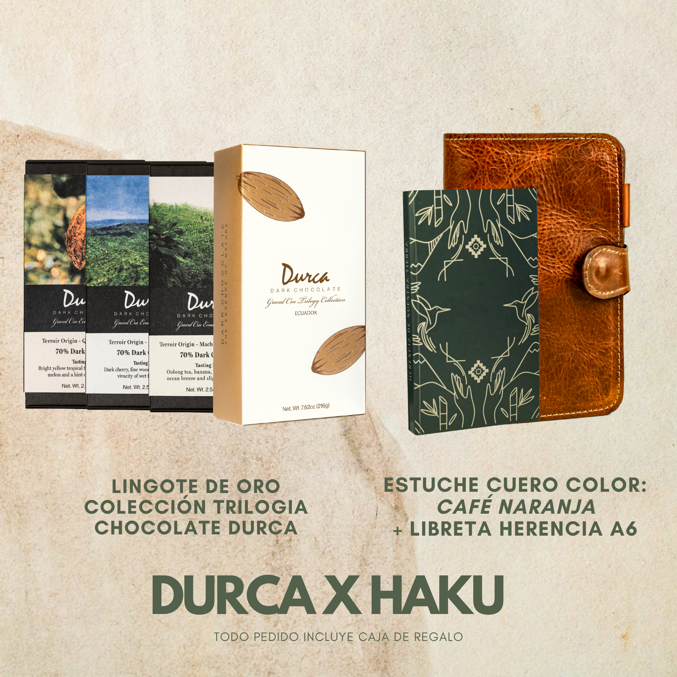 Libreta Herencia + Funda Libreta Haku Cuero + Trilogy Collection Durca